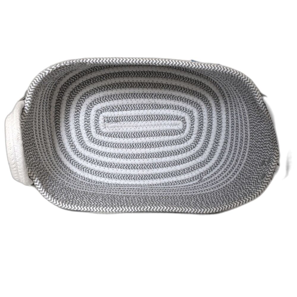 Cotton Rope Storage Organizer Basket with Handles Gray and White Striped - Picture 3 of 4